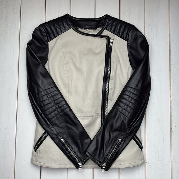 Coach Black & White Leather Moto Jacket - Picture 16 of 16